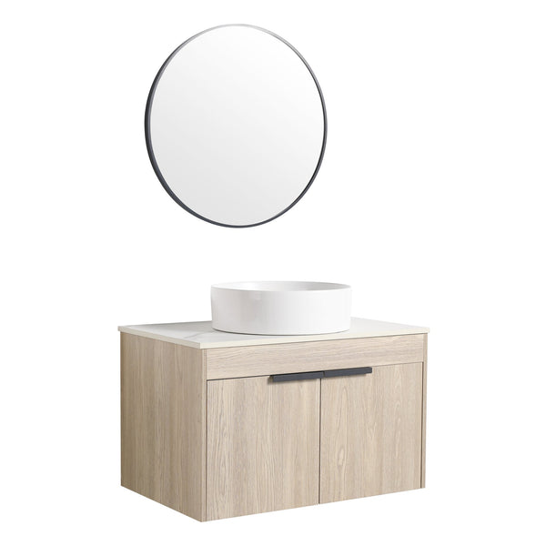 English Elm 30" Modern Floating Bathroom Vanity Set With Ceramic Sink & White Stone Top - Wall-Mounted Elegance W999S00021