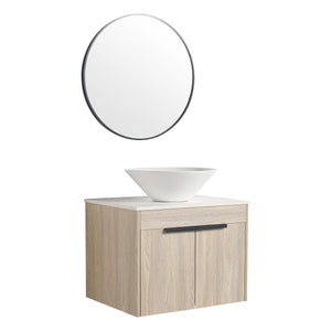 English Elm 24" Modern Floating Bathroom Vanity Set With Ceramic Sink & Soft-Close Doors - White Oak Design W999S00019
