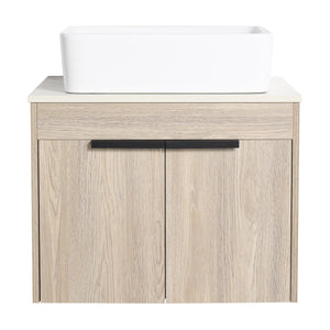 English Elm 36" Modern Floating Bathroom Vanity With Ceramic Sink, Storage Shelves, Soft-Close Doors & Style W999S00286