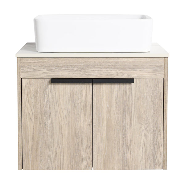English Elm 36" Modern Floating Bathroom Vanity With Ceramic Sink, Storage Shelves, Soft-Close Doors & Style W999S00286