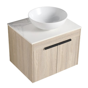 English Elm 24" Modern Wall-Mounted Bathroom Vanity Set With Ceramic Sink & Soft Close Doors For Stylish Storage W999S00015