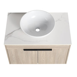 English Elm 30" Modern Floating Bathroom Vanity Set With Ceramic Sink, Soft Close Doors & Ample Storage Space W999S00020