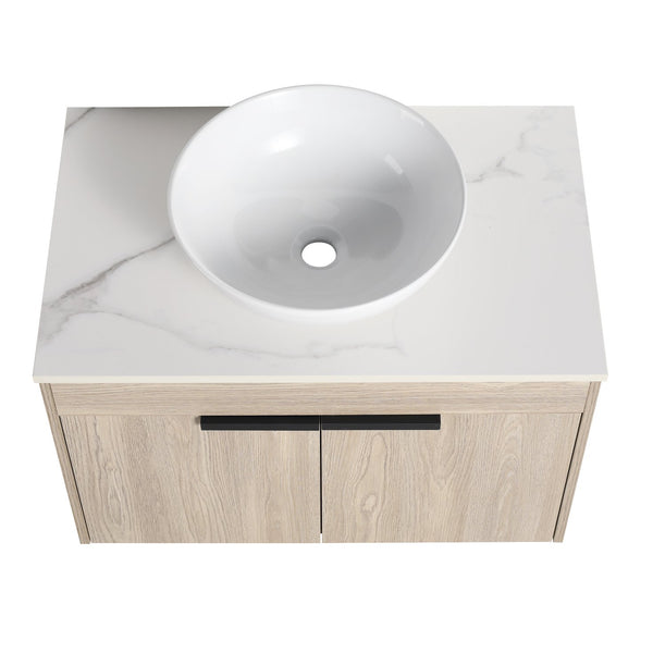 English Elm 30" Modern Floating Bathroom Vanity Set With Ceramic Sink, Soft Close Doors & Ample Storage Space W999S00020