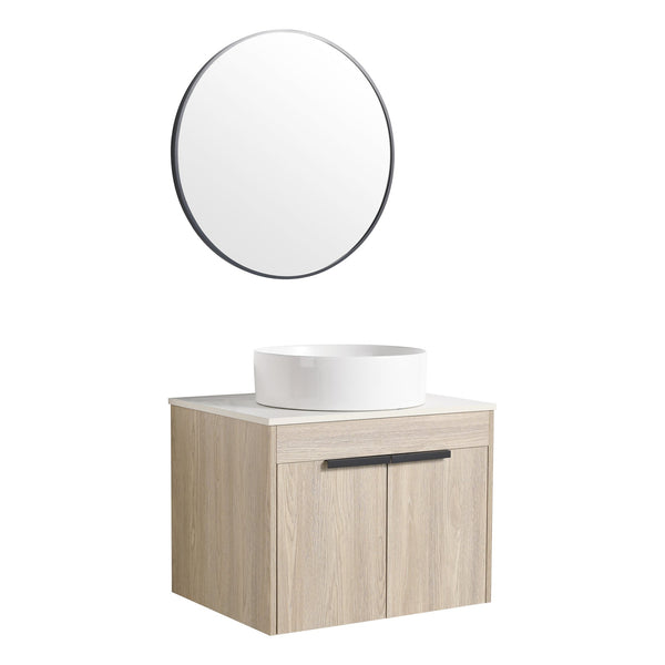English Elm 24" Modern Wall-Mounted Bathroom Vanity Set With Ceramic Basin & Soft-Close Doors For Stylish Storage W999S00016