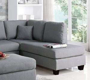 English Elm Grey 3-Piece Reversible Chaise Sectional Sofa with Ottoman - Linen-Like Polyfiber, Pillow Back Comfort B011S00309