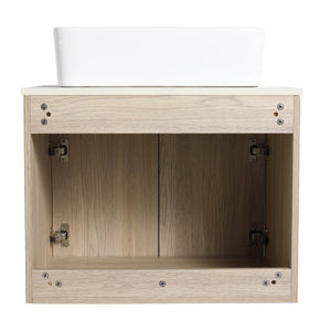 English Elm 36" Modern Floating Bathroom Vanity With Ceramic Sink, Storage Shelves, Soft-Close Doors & Style W999S00286