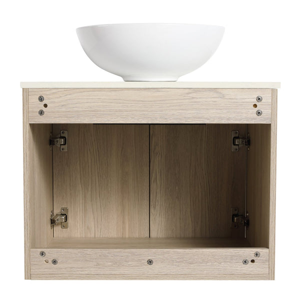 English Elm 24" Modern Wall-Mounted Bathroom Vanity Set With Ceramic Sink & Soft Close Doors For Stylish Storage W999S00015