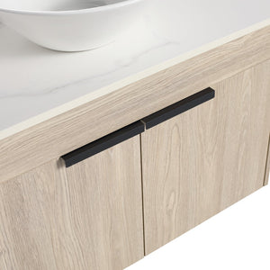 English Elm 30''Modern Floating Bathroom Vanity Wall Mounted White Oak with Ceramic Vessel Sink & Soft-Close Doors W999S00024