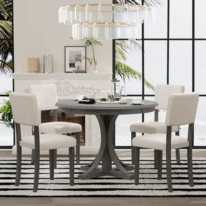 English Elm Trexm Retro Round Birch Veneer Dining Set Seats Four with Cushioned Upholstered Chairs ST000079AAE