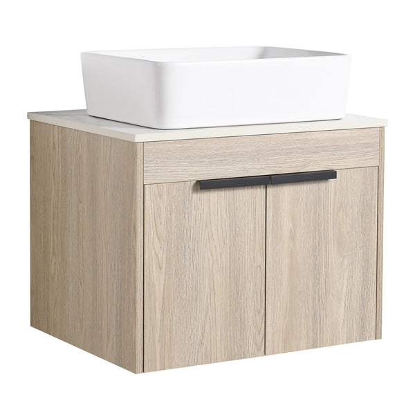 English Elm 36" Modern Floating Bathroom Vanity With Ceramic Sink, Storage Shelves, Soft-Close Doors & Style W999S00286