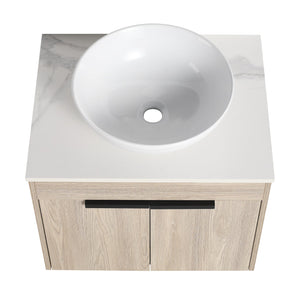 English Elm 24" Modern Wall-Mounted Bathroom Vanity Set With Ceramic Sink & Soft Close Doors For Stylish Storage W999S00015