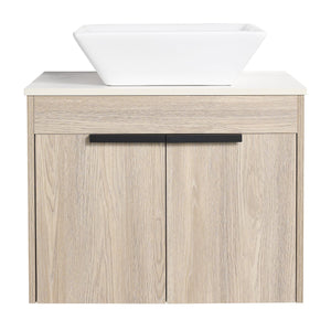 English Elm 24" Modern Floating Bathroom Vanity With Ceramic Sink, Soft-Close Doors & Ample Storage Solution W999S00017