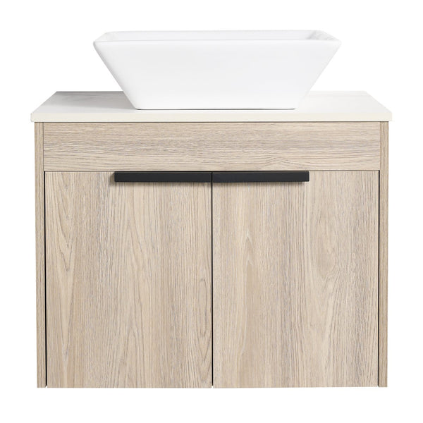 English Elm 36" Modern Floating Bathroom Vanity With Ceramic Sink, White Stone Slab, Soft-Close Doors & Storage W999S00287
