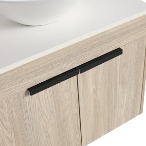 English Elm 24" Modern Floating Bathroom Vanity Set With Ceramic Sink & Soft-Close Doors - White Oak Design W999S00019