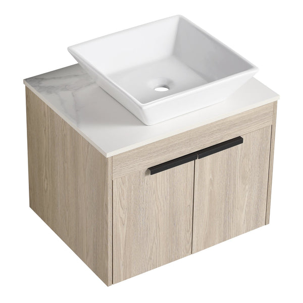 English Elm 24" Modern Floating Bathroom Vanity With Ceramic Sink, Soft-Close Doors & Ample Storage Solution W999S00017