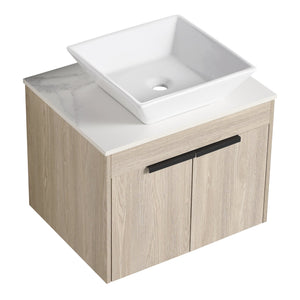 English Elm 36" Modern Floating Bathroom Vanity With Ceramic Sink, White Stone Slab, Soft-Close Doors & Storage W999S00287