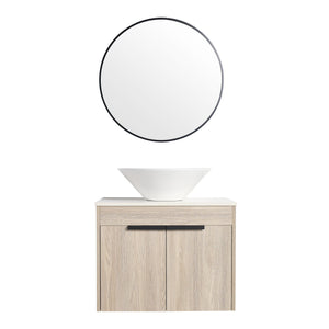 English Elm 24" Modern Floating Bathroom Vanity Set With Ceramic Sink & Soft-Close Doors - White Oak Design W999S00019