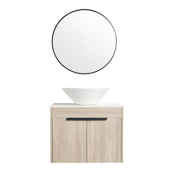 English Elm 24" Modern Floating Bathroom Vanity Set With Ceramic Sink & Soft-Close Doors - White Oak Design W999S00019