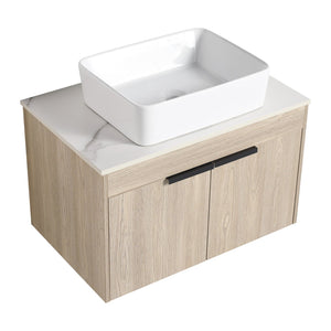 English Elm 30" Modern Wall-Mounted Bathroom Vanity Set With Soft-Close Doors & Ceramic Basin For Stylish Spaces W999S00023