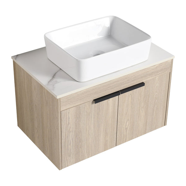 English Elm 30" Modern Wall-Mounted Bathroom Vanity Set With Soft-Close Doors & Ceramic Basin For Stylish Spaces W999S00023