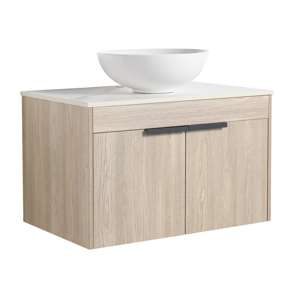 English Elm 30" Modern Floating Bathroom Vanity Set With Ceramic Sink, Soft Close Doors & Ample Storage Space W999S00020