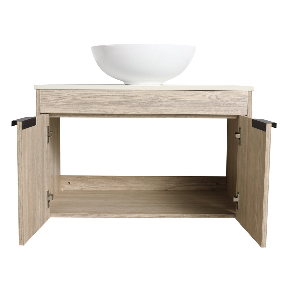 English Elm 30" Modern Floating Bathroom Vanity Set With Ceramic Sink, Soft Close Doors & Ample Storage Space W999S00020
