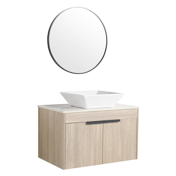 English Elm 30" Modern Floating Bathroom Vanity Set With Ceramic Sink, Soft-Close Doors & Stylish Storage Space W999S00022
