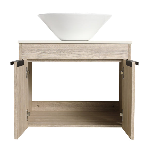 English Elm 24" Modern Floating Bathroom Vanity Set With Ceramic Sink & Soft-Close Doors - White Oak Design W999S00019