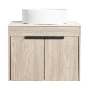 English Elm 24" Modern Wall-Mounted Bathroom Vanity Set With Ceramic Basin & Soft-Close Doors For Stylish Storage W999S00016