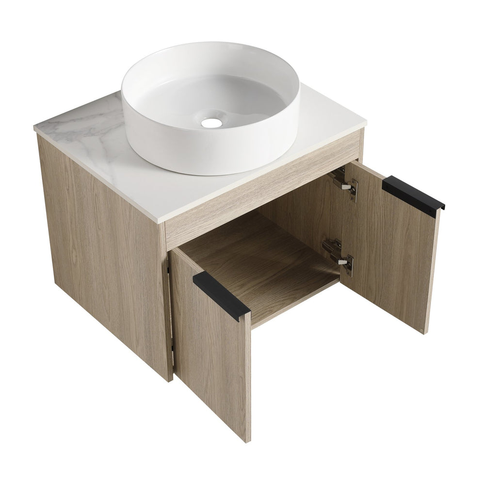 English Elm 36" Modern Floating Bathroom Vanity With Ceramic Sink, White Stone Slab & Smart Storage Solutions W999S00288