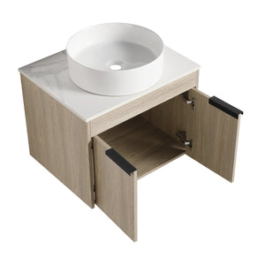 English Elm 36" Modern Floating Bathroom Vanity With Ceramic Sink, White Stone Slab & Smart Storage Solutions W999S00288