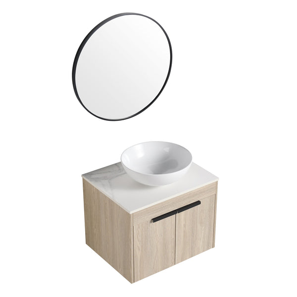 English Elm 24" Modern Wall-Mounted Bathroom Vanity Set With Ceramic Sink & Soft Close Doors For Stylish Storage W999S00015