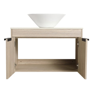 English Elm 30''Modern Floating Bathroom Vanity Wall Mounted White Oak with Ceramic Vessel Sink & Soft-Close Doors W999S00024