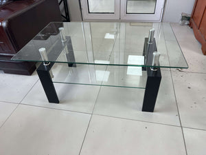 English Elm Tempered Glass Two Tier Coffee Table Open Shelf Design for Modern Living Rooms W171891784