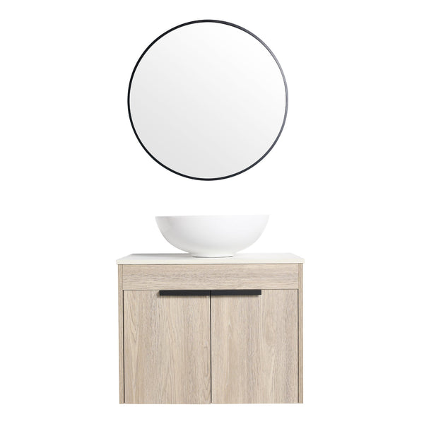 English Elm 24" Modern Wall-Mounted Bathroom Vanity Set With Ceramic Sink & Soft Close Doors For Stylish Storage W999S00015