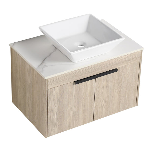 English Elm 30" Modern Floating Bathroom Vanity Set With Ceramic Sink, Soft-Close Doors & Stylish Storage Space W999S00022