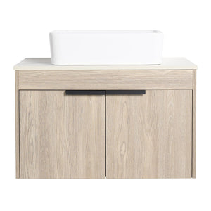 English Elm 42" Modern Wall-Mounted Bathroom Vanity With Ceramic Art Sink & Dual Storage Shelves For Style W999S00290