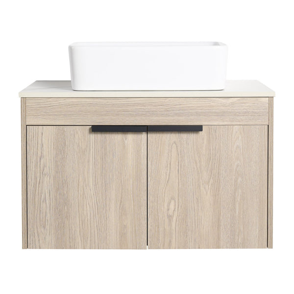 English Elm 42" Modern Wall-Mounted Bathroom Vanity With Ceramic Art Sink & Dual Storage Shelves For Style W999S00290