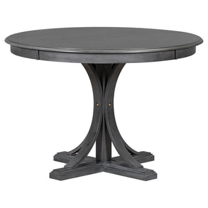 English Elm Trexm Retro Round Birch Veneer Dining Set Seats Four with Cushioned Upholstered Chairs ST000079AAE