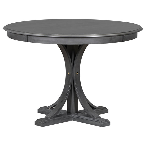 English Elm Trexm Retro Round Birch Veneer Dining Set Seats Four with Cushioned Upholstered Chairs ST000079AAE