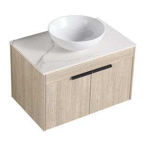 English Elm 30" Modern Floating Bathroom Vanity Set With Ceramic Sink, Soft Close Doors & Ample Storage Space W999S00020