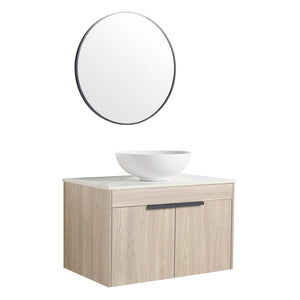 English Elm 30" Modern Floating Bathroom Vanity Set With Ceramic Sink, Soft Close Doors & Ample Storage Space W999S00020