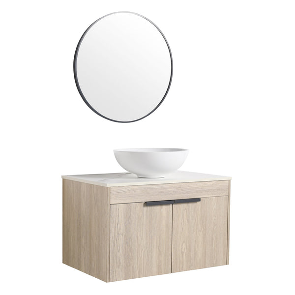 English Elm 30" Modern Floating Bathroom Vanity Set With Ceramic Sink, Soft Close Doors & Ample Storage Space W999S00020