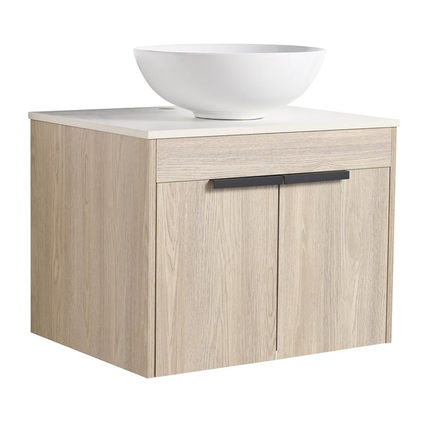 English Elm 24" Modern Wall-Mounted Bathroom Vanity Set With Ceramic Sink & Soft Close Doors For Stylish Storage W999S00015