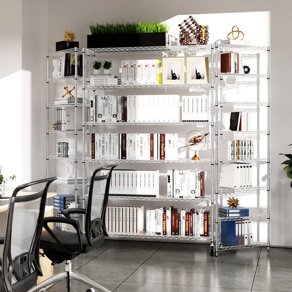 English Elm 6 Tier Heavy Duty Wire Shelving Unit 6000 lb Capacity NSF Certified Adjustable Shelves on Wheels Chrome W155079891