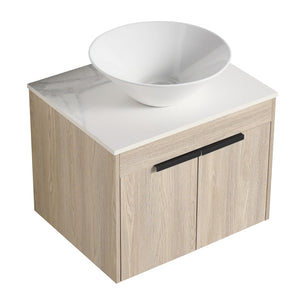 English Elm 24" Modern Floating Bathroom Vanity Set With Ceramic Sink & Soft-Close Doors - White Oak Design W999S00019