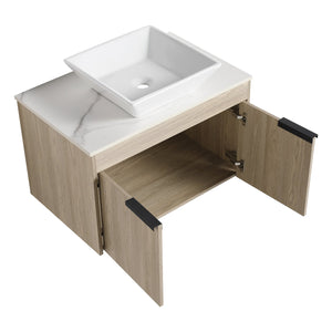 English Elm 30" Modern Floating Bathroom Vanity Set With Ceramic Sink, Soft-Close Doors & Stylish Storage Space W999S00022