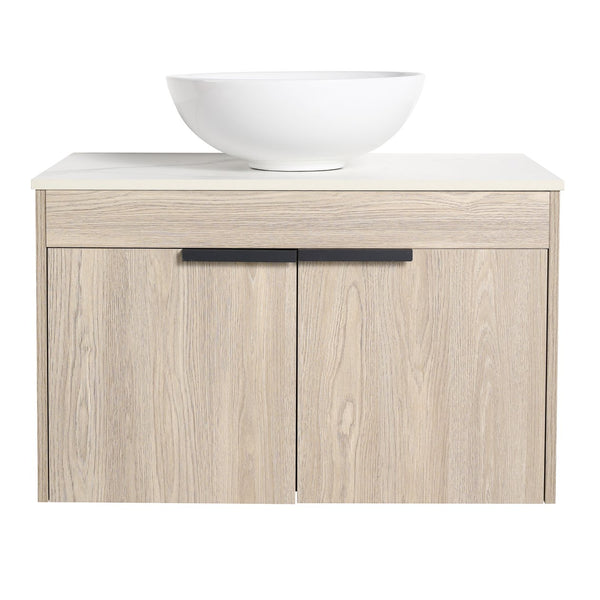 English Elm 30" Modern Floating Bathroom Vanity Set With Ceramic Sink, Soft Close Doors & Ample Storage Space W999S00020