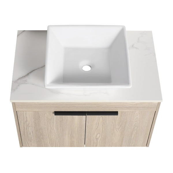 English Elm 30" Modern Floating Bathroom Vanity Set With Ceramic Sink, Soft-Close Doors & Stylish Storage Space W999S00022