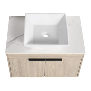 English Elm 42" Modern Floating Bathroom Vanity Set With Ceramic Sink & Storage Shelves For Elegant Spaces W999S00291